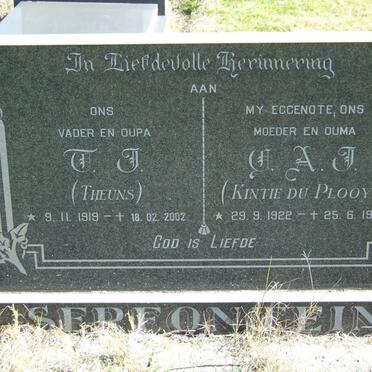 SERFONTEIN, T.J. 1919-2002 &amp; C.A.J. DU PLOOY 1922-1987