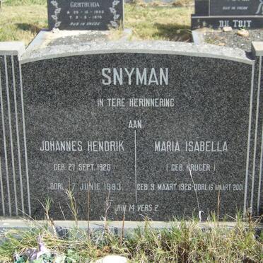 SNYMAN Johannes Hendrik 1920-1993 &amp; Maria Isabella KRUGER 1926-2001