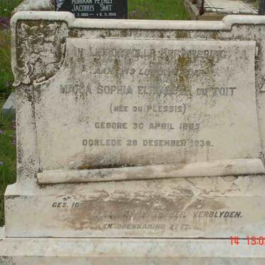 TOIT Maria Sophia Elizabeth, du née DU PLESSIS 1865-1938