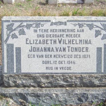 TONDER Elizabeth Wilhelmina Johanna, van nee VAN DER MERWE 1871-1946
