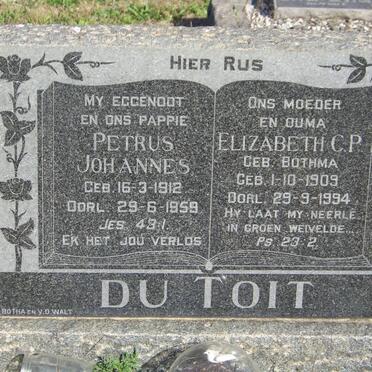 TOIT Petrus Johannes, du 1912-1959 &amp; Elizabeth C.P. BOTHMA 1909-1994