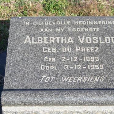 VOSLOO Albertha nee DU PREEZ 1893-1959