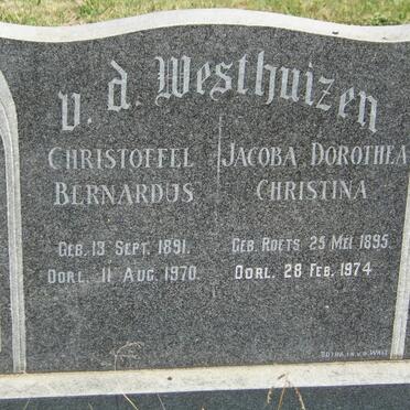 WESTHUIZEN Christoffel Bernardus, v.d. 1891-1970 &amp; Jacoba Dorothea Christina ROETS 1895-1974