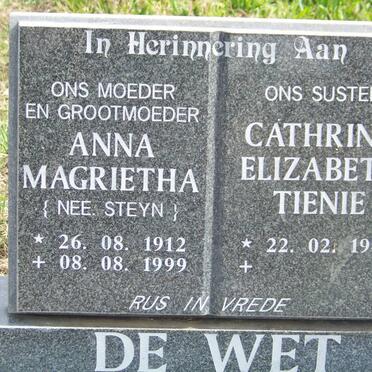WET Anna Magrietha, de nee STEYN 1912-1999 :: DE WET Cathrina Elizabeth Tienie 1940-