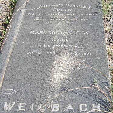 WEILBACH Johannes Cornelius 1892-1967 &amp; Margaretha C.W. SERFONTEIN 1896-1871