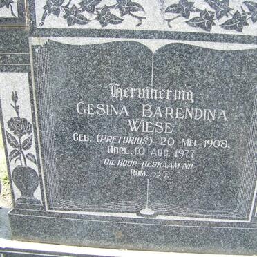 WIESE Gesina Barendina nee PRETORIUS 1908-1977