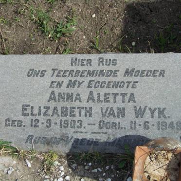 WYK Anna Aletta Elizabeth, van 1903-1948