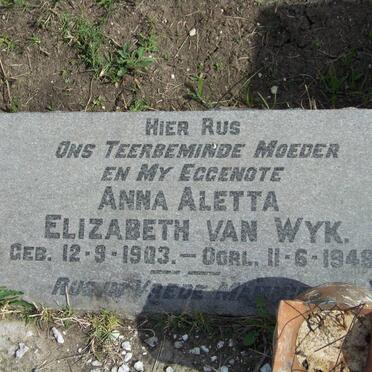 WYK Anna Aletta Elizabeth, van 1903-1948
