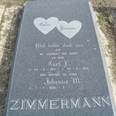 ZIMMERMANN Carl F. 1914-1994 &amp; Johanna M.1926-