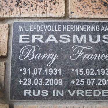ERASMUS Barry 1931-2009 &amp; Frances 1931-2012