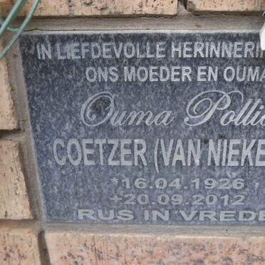 COETZER Pollie nee VAN NIEKERK 1926 - 2012