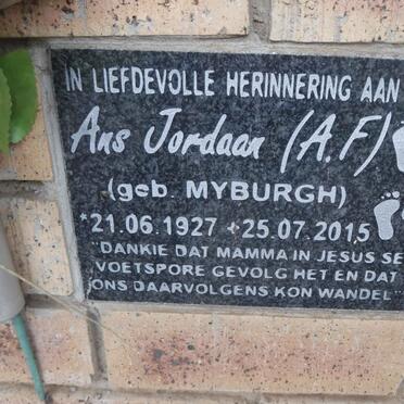 JORDAAN A.F. nee MYBURGH 1927-2015