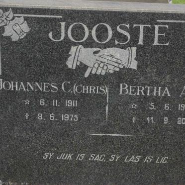 JOOSTE Johannes C. 1911-1975 &amp; Bertha Ann 1920-2001