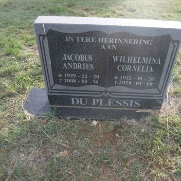 PLESSIS Jacobus Andries, du 1929-2008 &amp; Wilhelmina Cornelia 1932-2018
