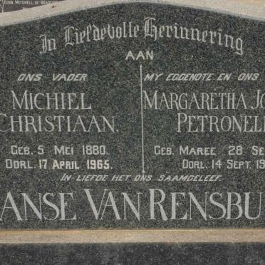 RENSBURG Michiel Christiaan, Janse van 1880-1965 &amp; Margaretha Johanna Petronella MAREE 1879-1956