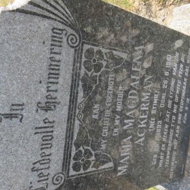ACKERMAN Maria Magdalena nee STIMIE 1933-1951