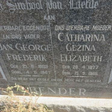BENDER Jan George Frederik 1883-1957 &amp; Catharina Gezina Elizabeth 1877-1965