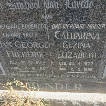 BENDER Jan George Frederik 1883-1957 &amp; Catharina Gezina Elizabeth 1877-1965