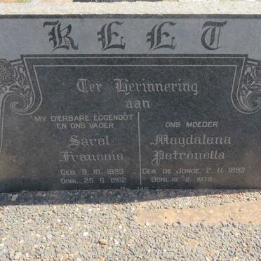 KEET Sarel Francois 1893-1962 &amp; Magdalena Petronella DE JONGE 1893-1970