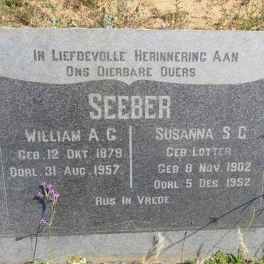 SEEBER William A.G. 1879-1957 &amp; Susanna S.C. LOTTER 1902-1952