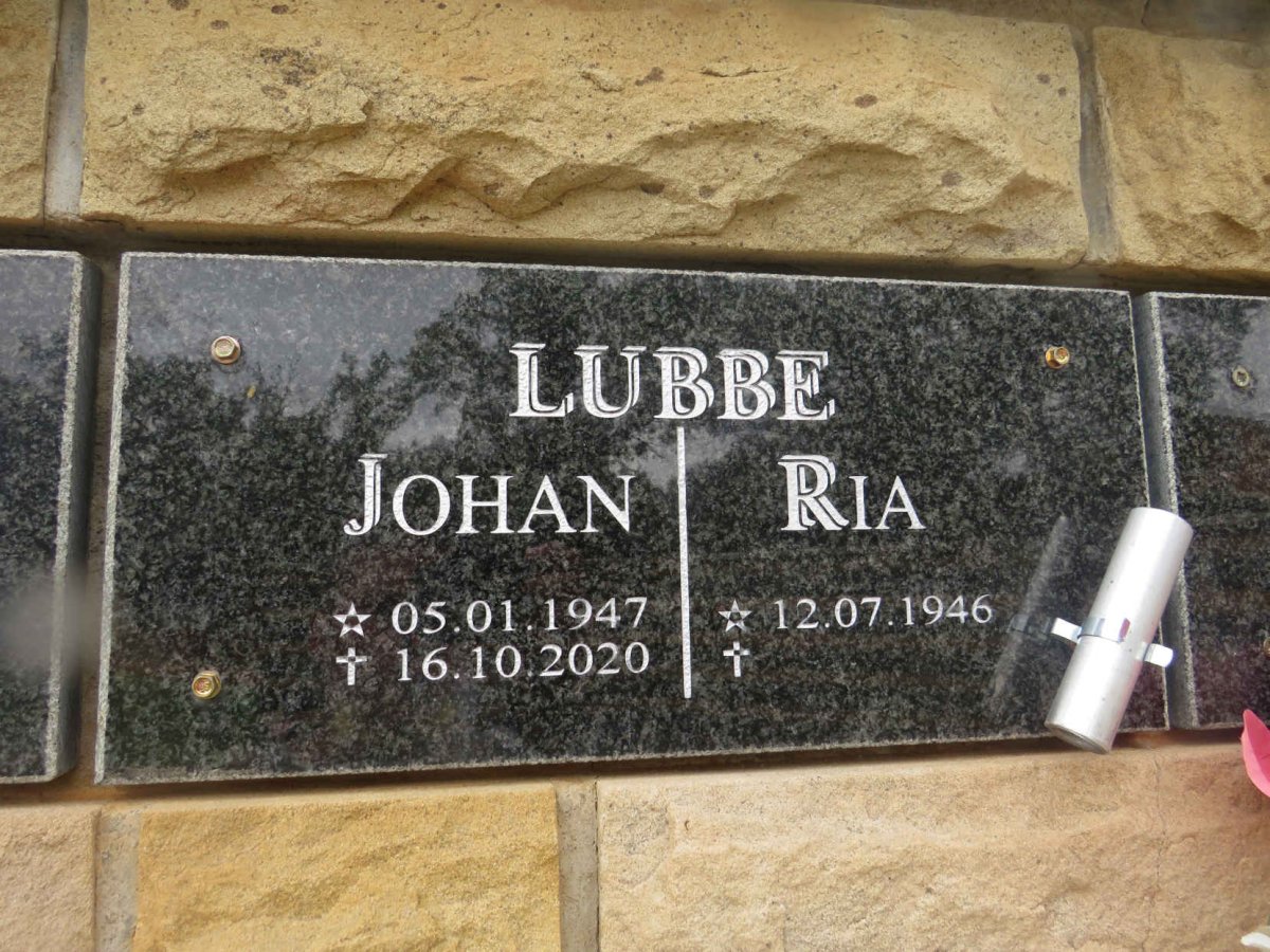 LUBBE Johan 1947-2020 &amp; Ria 1946-