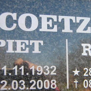 COETZER Piet 1932-2008 &amp; Reneé 1934-2014