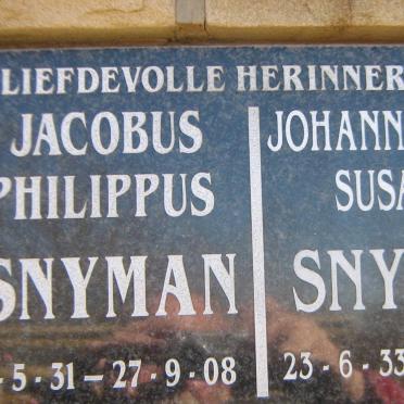 SNYMAN Jacobus Philippus 1931-2008 &amp; Johanna Maria Susanna 1933-2013