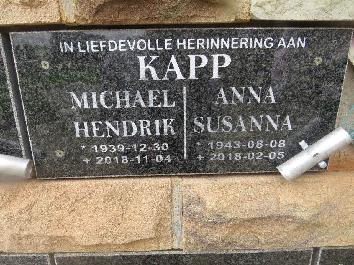 KAPP Michael Hendrik 1939-2018 &amp; Anna Susanna 1943-2018