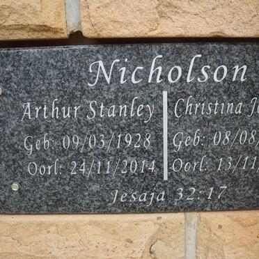 NICHOLSON Arthur Stanley 1928-2014 &amp; Christina Johanna 1932-2017