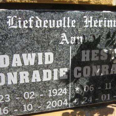 CONRADIE Dawid 1924-2004 &amp; Hester 1931-2015