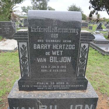 BILJON Barry Hertzog de Wet, van 1915-1950