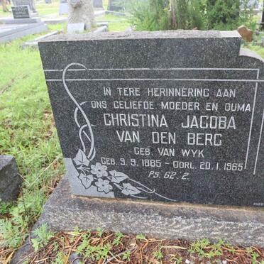 BERG Christina Jacoba, van den nee VAN WYK 1885-1965