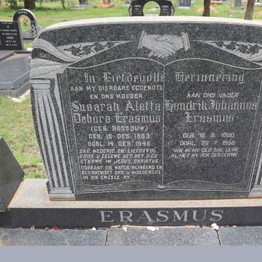 ERASMUS Hendrik Johannes 1880-1958 &amp; Susarah Aletta Debora ROSSOUW 1883-1946