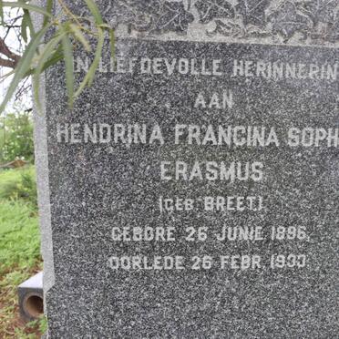 ERASMUS Hendrina Francina Sophia nee BREET 1896-1933