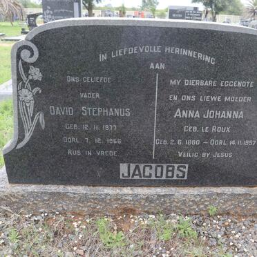 JACOBS David Stephanus 1877-1966 &amp; Anna Johanna LE ROUX 1880-1957