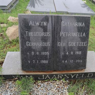 JAARSVELD Alwyn Theodorus Gerhardus, van 1895-1980 &amp; Catharina Petronella COETZEE 1918-2014