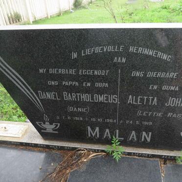 MALAN Daniel Bartholomeus 1919-1984 &amp; Aletta Johanna RAS 1919-