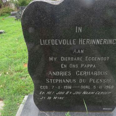 PLESSIS Andries Gerhardus Stephanus, du 1916-1968