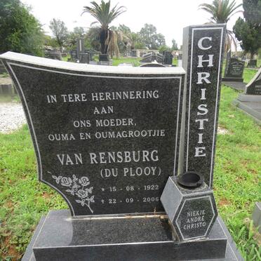 RENSBURG Christie, van nee DU PLOOY 1922-2006