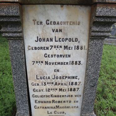 ROBERTS Johan Leopold 1881-1883 :: ROBERTS Lucia Josephine 1887-1887