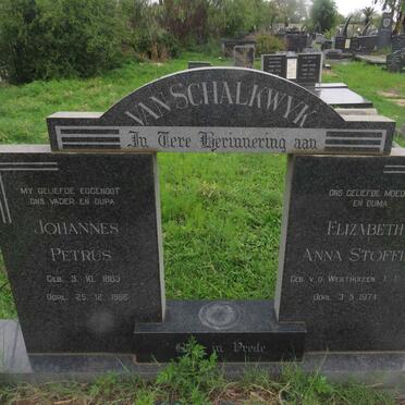 SCHALKWYK Johannes Petrus, van 1883-1966 &amp; Elizabeth Anna Stoffina v.d. WESTHUIZEN 1888-1974