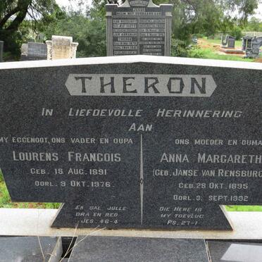 THERON Lourens Francois 1891-1976 &amp; Anna Margaretha JANSE VAN RENSBURG 1895-1992