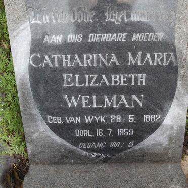 WELMAN Catharina Maria Elizabeth nee VAN WYK 1882-1959