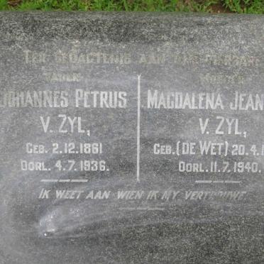 ZYL Johannes Petrus, van 1861-1936 &amp; Magdalena Jeanetta DE WET 1967-1940
