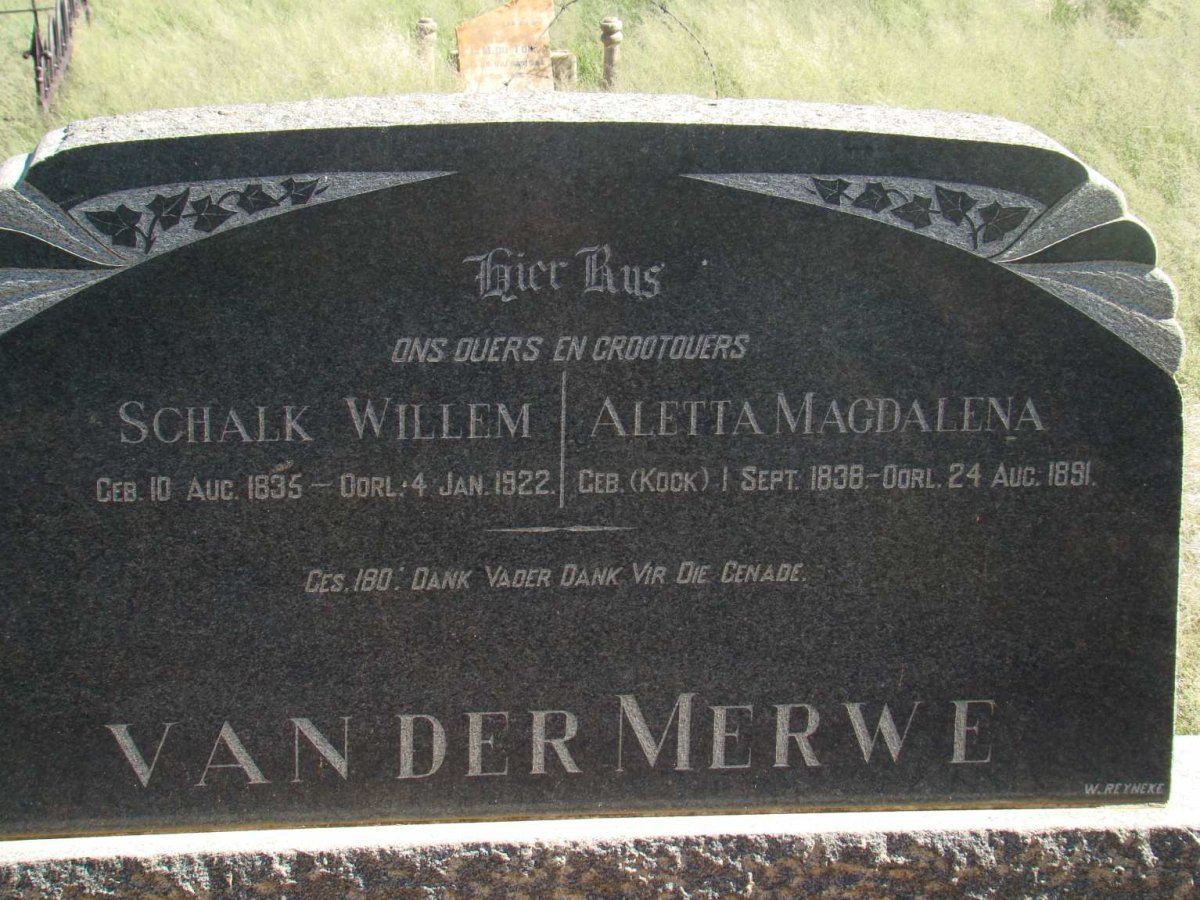 MERWE Schalk Willem, van der 1835-1922 &amp; Aletta Magdalena KOCK 1838-1891