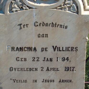 VILLIERS Francina, de 1894-1917