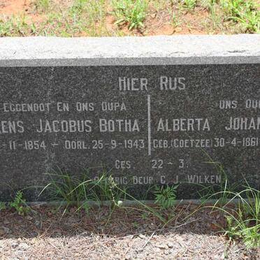 BOTHA Lourens Jacobus 1854-1943 &amp; Alberta Johanna COETZEE 1861-1955