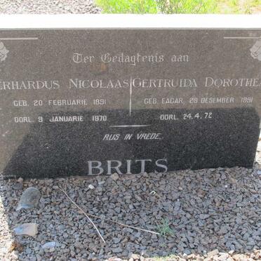 BRITS Gerhardus Nicolaas 1891-1970 &amp; Gertruida Dorothea -1972