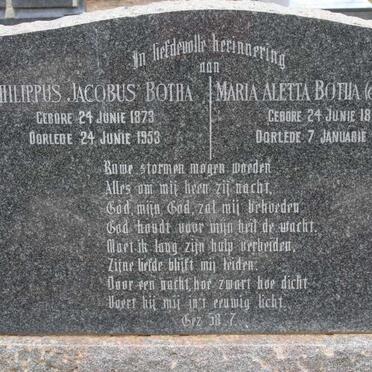 BOTHA Philippus Jacobus 1873-1953 &amp; Maria Aletta FOURIE 1870-1945