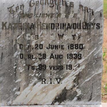 BUYS Katrina Hendrina, du nee V.D. WALT 1880-1939